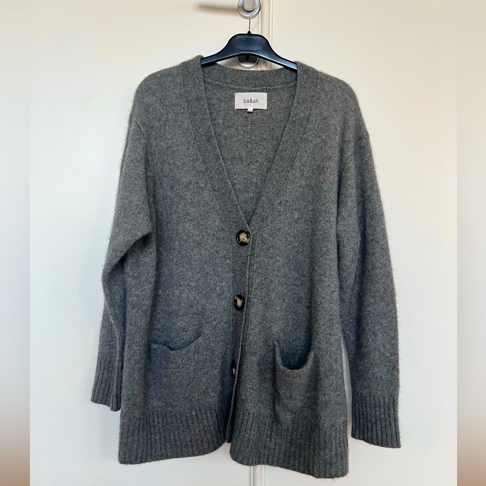 BASH Heather Grey Wool Oversized Cardigan - Picture 3 of 15
